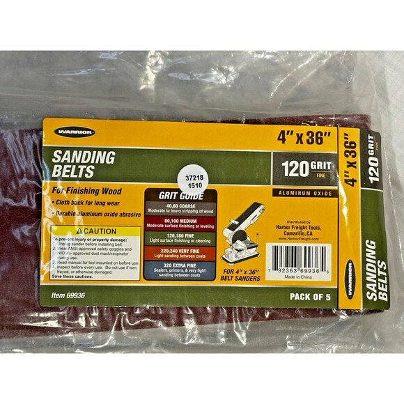 NEW Pack of 5 Warrior Wood Sanding Belts Item #69936 - I4 x36" - 120 Grit Fine - Picture 2 of 4
